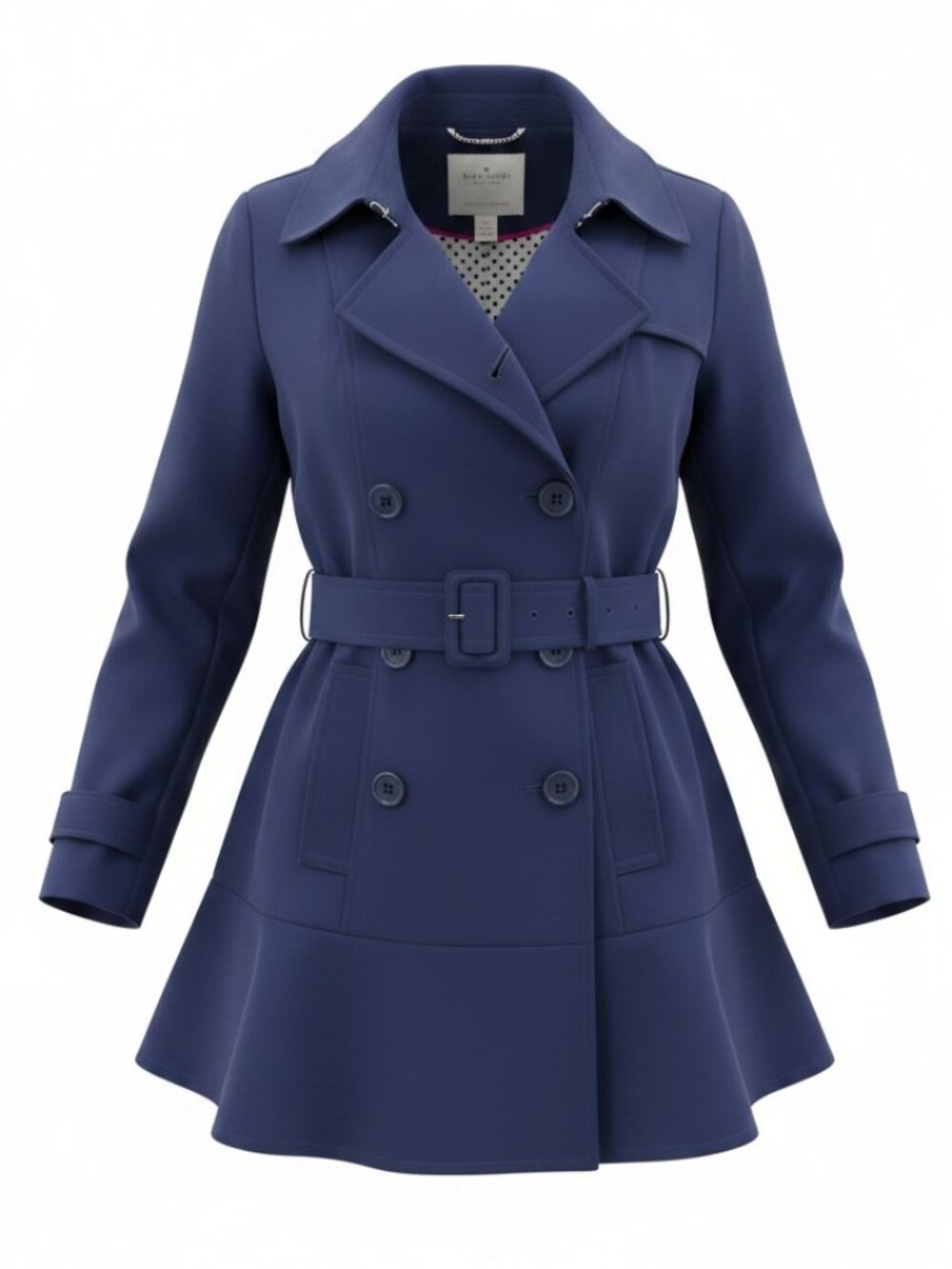 Kate Spade Size Large Navy Blue Double Breasted Peplum Trench Fall Coat Jacket